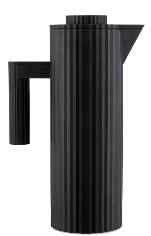 Schwarze Alessi Isolierkanne MDL12 mit Plissee-Design. Elegante Thermoskanne für Kaffee und Tee.
